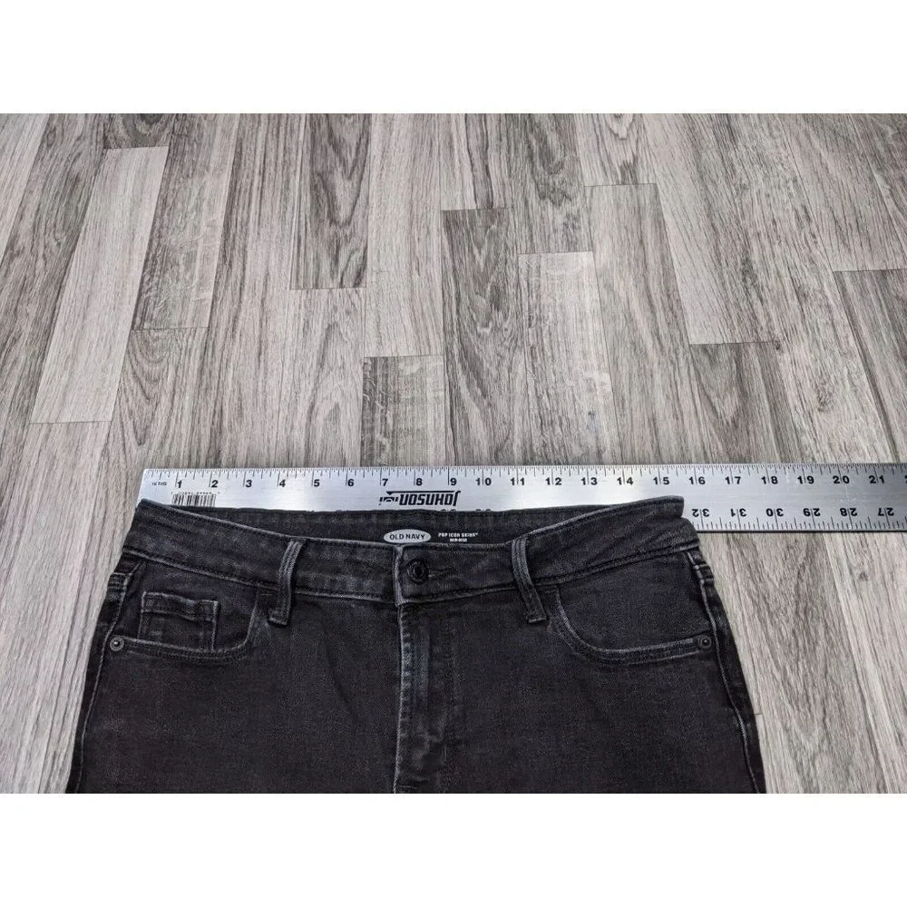 (3/$35) Old Navy Size 10 Long Pop Icon‎ Skinny Mid Rise Distressed Black Jeans